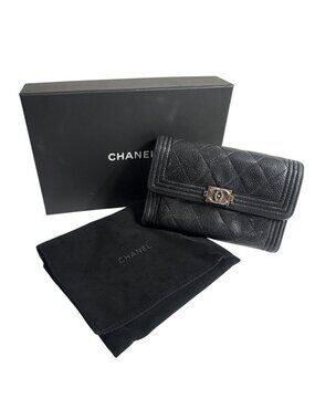 Chanel Boy Flap Wallet in Pebbled Caviar